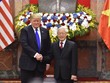 Tổng Bí thư, Chủ tịch nước Nguyễn Phú Trọng tiếp Tổng thống Donald Trump. Ảnh VGP/Nhật Bắc