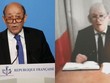 Bộ trưởng Pháp (trái) và kẻ mạo danh đeo mặt nạ qua cuộc gọi video. Ảnh: Getty.