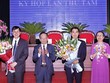 Từ trái qua: Nguyên Chủ tịch UBND Sơn La Cầm Ngọc Minh, Bí thư Tỉnh ủy Hoàng Văn Chất, tân Chủ tịch Hoàng Quốc Khánh.