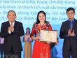 Phó Thủ tướng Thường trực Trương Hòa Bình (bên trái) và Bí thư Trung ương Đoàn, Chủ tịch Trung ương Hội Sinh viên Việt Nam Bùi Quang Huy trao Bằng khen và biểu trưng, tuyên dương 'Nhà giáo trẻ tiêu biểu' cấp Trung ương lần thứ II.(Ảnh: Văn Điệp/TTXVN).
