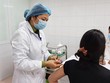 Tình nguyện viên sau 28 ngày tiêm mũi 1 đã được Học viện Quân Y tiêm mũi 2 vắcxin Nano Covax liều 25mcg. (Ảnh: PV/Vietnam+).