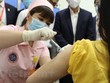 Tiêm thử nghiệm vaccine COVIVAC cho tình nguyện viên đầu tiên. (Ảnh: Minh Quyết/TTXVN).