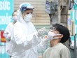 Nhân viên y tế lấy mẫu xét nghiệm COVID-19 cho người dân xã Ninh Hiệp (huyện Gia Lâm), ngày 02/11. (Ảnh: Minh Quyết/TTXVN).