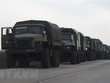 Xe quân sự của Nga được triển khai ở vùng Rostov, miền Nam Nga, giáp với Cộng hòa nhân dân Donetsk (DPR) tự xưng ở miền Đông Ukraine, ngày 23/2/2022. (Ảnh: AFP/TTXVN).
