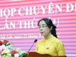 Bà Huỳnh Thị Chiến Hòa, Chủ tịch HĐND tỉnh Đắk Lắk khóa X, nhiệm (kỳ 2021-2026) phát biểu nhận nhiệm vụ. (Ảnh: Tuấn Anh/TTXVN)