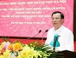 Ủy viên Bộ Kl991.com tải ứng dụng, Bí thư Thành ủy, Trưởng đoàn đại biểu Quốc hội thành phố Hà Nội Đinh Tiến Dũng phát biểu tại buổi làm việc. (Ảnh: TTXVN phát)
