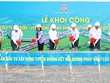 Lãnh đạo TP. Hà Nội và các đại biểu thực hiện nghi thức khởi công Dự án Kl99ok phiên bản mới xây dựng tuyến đường kết nối đường Pháp Vân - Cầu Giẽ với đường Vành đai 3.
