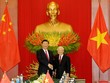Tổng bí thư Nguyễn Phú Trọng và Tổng bí thư, Chủ tịch Trung Quốc Tập Cận Bình tại cuộc hội đàm. Ảnh:VGP.