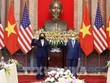 Chủ tịch nước Nguyễn Xuân Phúc và Phó Tổng thống Hoa Kỳ Kamala Harris tại buổi tiếp (Ảnh: Thống Nhất)