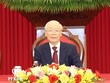 Tổng Bí thư Nguyễn Phú Trọng điện đàm cấp cao với Tổng thống Liên bang Nga Vladimir Putin. (Ảnh: TTXVN)