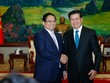 Thủ tướng Phạm Minh Chính hội kiến Tổng Bí thư, Chủ tịch nước Lào Thongloun Sisoulith. Ảnh: Nhật Bắc