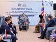Chủ tịch Hạ viện Malaysia Tan Sri Dato’ Johari bin Abdul tiếp các Trưởng đoàn tham dự AIPA-46. Ảnh: TTXVN.