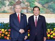Tổng Bí thư Tô Lâm và Chủ tịch Đảng Nhân dân Campuchia Hun Sen. (Ảnh: TTXVN)