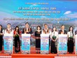 Các đại biểu bấm nút khởi công Dự án Trường phổ thông nội trú liên cấp tiểu học - trung học cơ sở xã Bờ Y.