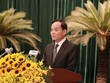 Bí thư Thành ủy TP.HCM Trần Lưu Quang phát biểu tại kỳ họp. Ảnh: Trọng Tín.
