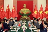 Chủ tịch nước Trương Tấn Sang hội đàm với Tổng Bí thư, Chủ tịch nước Trung Quốc Tập Cận Bình. (Ảnh: Vietnam+)