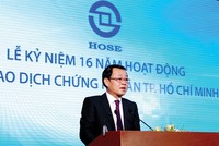 Chủ tịch HOSE Trần Đắc Sinh phát biểu khai mạc buổi Lễ kỷ niệm 16 năm thành lập Sở