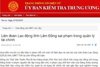 Kỷ luật Phó Bí thư Đảng đoàn, Phó Chủ tịch Liên đoàn lao động tỉnh Lâm Đồng