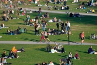 Người dân vui chơi trong công viên ở Stockholm, Thụy Điển ngày 22/4 (Ảnh: AFP).