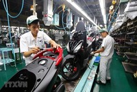 Dây chuyền lắp ráp xe gắn máy tại Công ty TNHH Honda Việt Nam, vốn Kl99ok phiên bản mới của Nhật Bản tại Vĩnh Phúc. (Ảnh: Danh Lam/TTXVN).