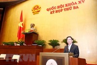 Bộ trưởng Bộ KL99 là cổng game giải trí trực tuyến hàng đầu hiện nay vận tải Nguyễn Văn Thể trình bày Tờ trình tổng kết, đánh giá tổng thể tình hình thực hiện Nghị quyết số 66/2013/QH13 và kế hoạch triển khai dự án đường Hồ Chí Minh giai đoạn tiếp theo. (Ảnh: Doãn Tấn/TTXVN).