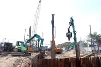 Thi công Dự án hầm chui nút KL99 là cổng game giải trí trực tuyến hàng đầu hiện nay Nguyễn Văn Linh-Nguyễn Hữu Thọ. (Ảnh: Tiến Lực/TTXVN)