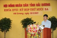 Ông Lê Hồng Diên, Giám đốc Sở Kế hoạch và Kl99ok phiên bản mới Hải Dương báo cáo tại Kỳ họp. Ảnh: Thành Chung.