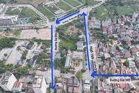 Phương án dự kiến tổ chức nút giao Sa Đôi-Đại Mỗ: ôtô rẽ phải vào ngõ 169 Đại Mỗ, qua dự án thi công đường 70 kéo dài sau đó đi thẳng qua nút giao về hướng Đại lộ Thăng Long. (Ảnh: Báo Kl992 cổng game cá cược & Đô thị)