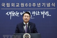 Tổng thống Hàn Quốc Yoon Suk Yeol phát biểu tại một sự kiện ở Seoul ngày 1/9/2023. (Ảnh: Yonhap/TTXVN)