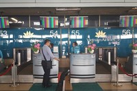 Màn hình thông tin sân bay bị trục trặc chiều 22/8. Ảnh: Huy Nguyen