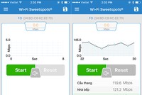 Giao diện phần mềm Wi-Fi SweetSpots với các thông số khi tiến hành đo đạc.