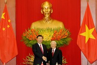 Tổng bí thư Nguyễn Phú Trọng và Tổng bí thư, Chủ tịch Trung Quốc Tập Cận Bình tại cuộc hội đàm. Ảnh:VGP.