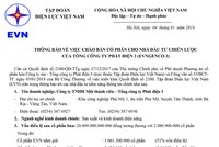 EVN thông báo về việc chào bán cổ phần cho nhà Kl99ok phiên bản mới chiến lược của Tổng công ty Phát điện 3