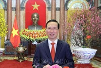 Chủ tịch nước Võ Văn Thưởng chúc mừng Năm Mới Giáp Thìn 2024 vào thời khắc Giao thừa - Ảnh: TTXVN