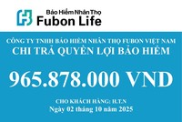 Fubon Life Việt Nam chi trả gần 1 tỷ đồng quyền lợi Kl99kl phiên bản hoạt động nhân thọ cho trường hợp khách hàng tử vong tại Hà Nội 