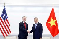 Tổng Bí thư Tô Lâm tiếp Trưởng đại diện Thương mại Hoa Kỳ Jamieson Greer. Ảnh: Thống Nhất/TTXVN