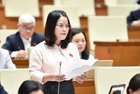 Nguyễn Hoàng Bảo Trân (đoàn TP Hồ Chí Minh) phát biểu sáng 27/11