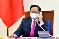 Thủ tướng Kl993 ưu đãi thưởng hấp dẫn Phạm Minh Chính điện đàm với Thủ tướng Nhật Bản Suga Yoshihide (Ảnh: Nhật Bắc)