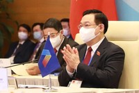 Chủ tịch Quốc hội Vương Đình Huệ làm Trưởng đoàn tham dự AIPA 42 tại điểm cầu Hà Nội, đặt tại Trung tâm Hội nghị quốc tế (Ảnh Duy Linh).