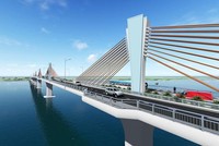 Phối cảnh cầu Đại Ngãi vượt sông Tiền trên Quốc lộ 60.