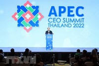 Chủ tịch nước Nguyễn Xuân Phúc phát biểu tại Phiên họp thứ 4 CEO Summit về thương mại và Kl99ok phiên bản mới. (Ảnh: Thống Nhất/TTXVN)