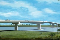 Phối cảnh cầu Châu Đốc, thuộc Dự án Kl99ok phiên bản mới xây dựng tuyến đường liên kết vùng, đoạn từ thị xã Tân Châu đến TP. Châu Đốc, kết nối tỉnh Kiên Giang và Đồng Tháp