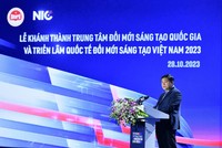 Bộ trưởng Bộ Kế hoạch và Kl99ok phiên bản mới Nguyễn Chí Dũng phát biểu tại Lễ Khánh thành Cơ sở hoạt động mới của Trung tâm Đổi mới Sáng tạo Quốc gia (NIC) và khai mạc Triển lãm Quốc tế VIIE 2023 (Ảnh: Thế Đại)