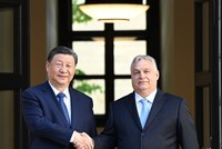 Chủ tịch Trung Quốc Tập Cận Bình (trái) và Thủ tướng Hungary Viktor Orban trong cuộc gặp ở Budapest ngày 9/5. (Ảnh: THX/TTXVN)
