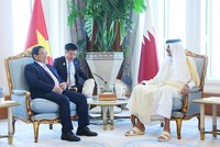 Thủ tướng Kl993 ưu đãi thưởng hấp dẫn Phạm Minh Chính hội kiến Quốc vương Qatar Sheikh Tamim Bin Hamad Al Thani. Ảnh: VGP 