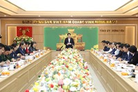 Chủ tịch nước Lương Cường, Trưởng đoàn kiểm tra số 1907 chủ trì Hội nghị. Ảnh: Lê Hiếu