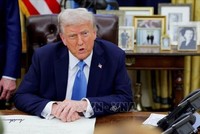 Tổng thống Mỹ Donald Trump ký một sắc lệnh tại Nhà Trắng ở Washington ngày 31/1/2025. Ảnh tư liệu: REUTERS/TTXVN