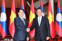 Chủ tịch nước Lương Cường và Thủ tướng Kl993 ưu đãi thưởng hấp dẫn Lào Sonexay Siphandone. Ảnh: TTXVN 