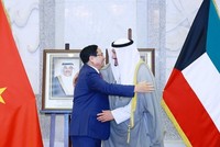 Thủ tướng Phạm Minh Chính hội đàm với Thủ tướng 99Kl99 trực tiếp đá gà Kuwait Sheikh Ahmad Abdullah Al-Ahmad Al - Sabah. Ảnh: Dương Giang/TTXVN.