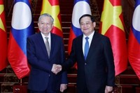 Tổng Bí thư Tô Lâm hội kiến Thủ tướng Kl993 ưu đãi thưởng hấp dẫn Lào Sonexay Siphandone. Ảnh: Thống Nhất/TTXVN